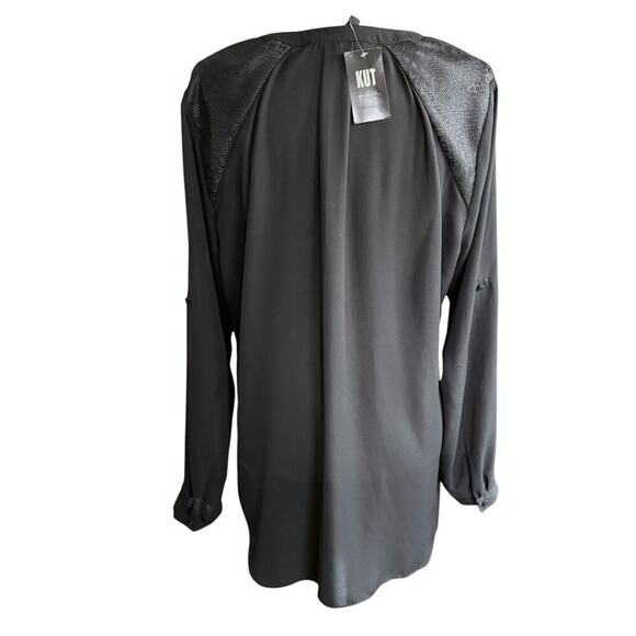 KUT FROM THE KLOTH WOMENS BLACK SHEER Blouse 3/4 Zip Cut Out Shoulder Design XL - Picture 5 of 14